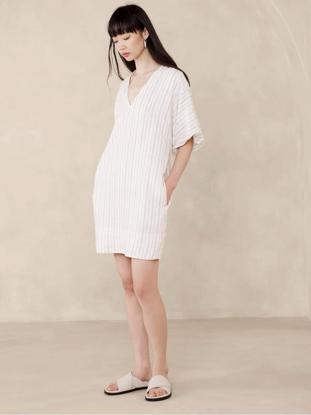 Banana Republic Livia Linen Stripe Mini Pockets Dress Size XXS